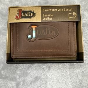 Justin Wallet Card Wallet With Gusset Genuine Leather RFID Logo‎ Embossed Unisex
